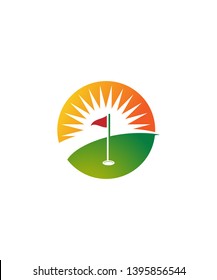 golf logo design with field and flag