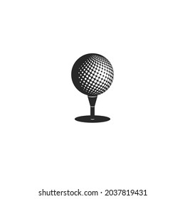 Golf Logo Design Mockup, Golf Ball On Stand Tee Black And White Sports Illustration In Negative Space Style.