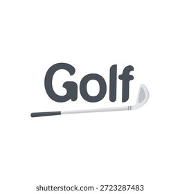 Diseño del logotipo del golf con la tipografía redondeada moderna y el icono realista del club de golf aislado en el fondo blanco para la marca de los deportes, la identidad del torneo y la marca del equipo del golf