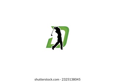 logotipo de golf con diseño de logotipo de letra d ilustración, d silhouette golf player tipografía moderna, logo de d golf