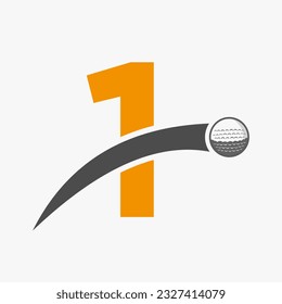 Golf Logo On Letter 1 Concept With Moving Golf Ball Icon. Hockey Sport Logotype Symbol