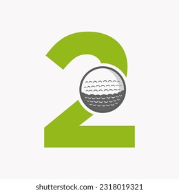 Golf Logo On Letter 2. Initial Hockey Sport Academy Sign, Club Symbol