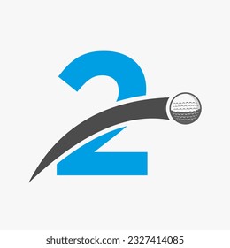 Golf Logo auf Buchstabe 2 Konzept mit dem Moving Golf Ball Symbol. Hockey Sport Logotype Symbol