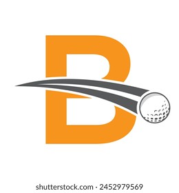 Logo De Golf En La Letra B Concepto Con Símbolo De Pelota De Golf En Movimiento. Signo de hockey