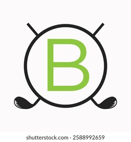 Golf Logo On Letter B Concept With Hockey Stick Symbol For Hockey and Golf Club Identity