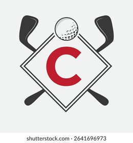 Golf Logo On Letter C Vector Template. Golf Club Symbol, Golf Training Sign