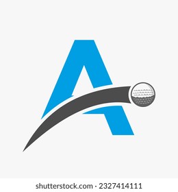 Logotipo De Golf En La Letra A Concepto Con Icono De Pelota De Golf En Movimiento. Símbolo de logotipo deportivo de hockey
