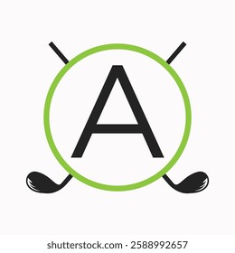 Golf Logo On Letter A Concept With Hockey Stick Symbol For Hockey and Golf Club Identity