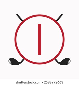 Golf Logo On Letter I Concept With Hockey Stick Symbol For Hockey and Golf Club Identity