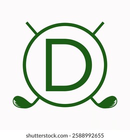 Golf Logo On Letter D Concept With Hockey Stick Symbol For Hockey and Golf Club Identity