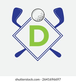 Golf Logo On Letter D Vector Template. Golf Club Symbol, Golf Training Sign