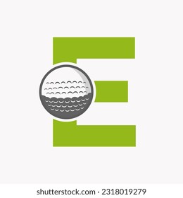 Golf Logo On Letter E. Initial Hockey Sport Academy Sign, Club Symbol