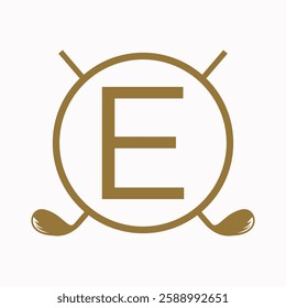 Golf Logo On Letter E Concept With Hockey Stick Symbol For Hockey and Golf Club Identity