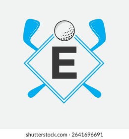 Golf Logo On Letter E Vector Template. Golf Club Symbol, Golf Training Sign