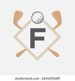 Golf Logo On Letter F Vector Template. Golf Club Symbol, Golf Training Sign