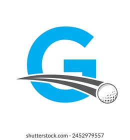 Logo De Golf En La Letra G Concepto Con Símbolo De Pelota De Golf En Movimiento. Signo de hockey