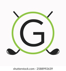 Golf Logo On Letter G Concept With Hockey Stick Symbol For Hockey and Golf Club Identity