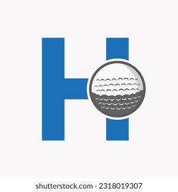 Golf Logo On Letter H. Initial Hockey Sport Academy Sign, Club Symbol