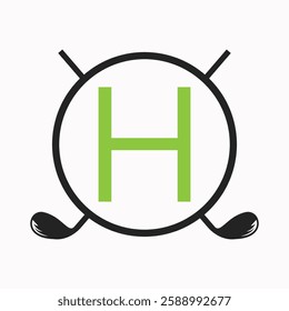 Golf Logo On Letter H Concept With Hockey Stick Symbol For Hockey and Golf Club Identity