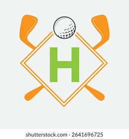 Golf Logo On Letter H Vector Template. Golf Club Symbol, Golf Training Sign