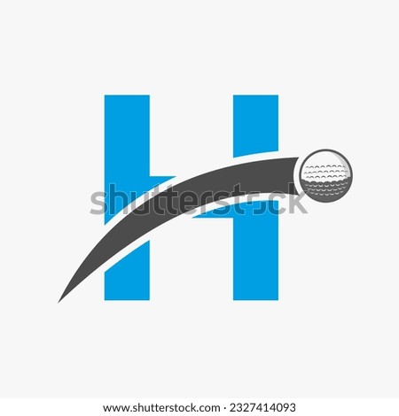 Golf Logo On Letter H Concept With Moving Golf Ball Icon. Hockey Sport Logotype Symbol