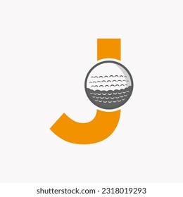 Golf Logo On Letter J. Initial Hockey Sport Academy Sign, Club Symbol