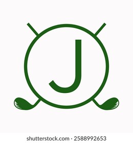 Golf Logo On Letter J Concept With Hockey Stick Symbol For Hockey and Golf Club Identity