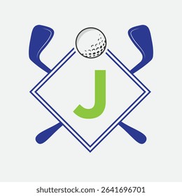 Golf Logo On Letter J Vector Template. Golf Club Symbol, Golf Training Sign