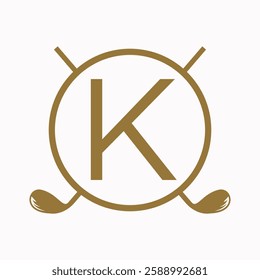 Golf Logo On Letter K Concept With Hockey Stick Symbol For Hockey and Golf Club Identity