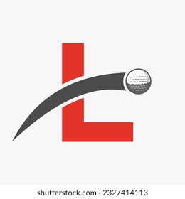 Golf Logo On Letter L Concept With Moving Golf Ball Icon. Hockey Sport Logotype Symbol