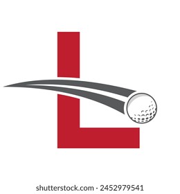 Golf Logo On Letter L Concept With Moving Golf ball Symbol. Hockey Sign