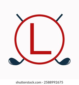 Golf Logo On Letter L Concept With Hockey Stick Symbol For Hockey and Golf Club Identity