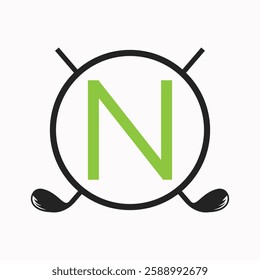 Golf Logo On Letter N Concept With Hockey Stick Symbol For Hockey and Golf Club Identity