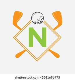 Golf Logo On Letter N Vector Template. Golf Club Symbol, Golf Training Sign