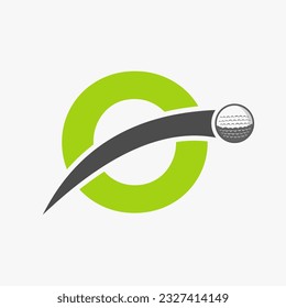 Golf Logo On Letter O Concept With Moving Golf Ball Icon. Hockey Sport Logotype Symbol
