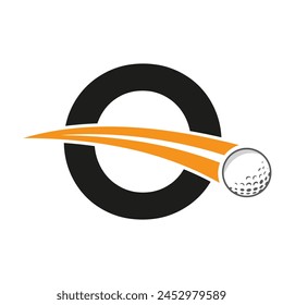 Golf Logo On Letter O Concept With Moving Golf ball Symbol. Hockey Sign