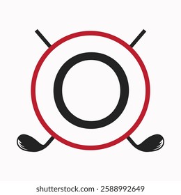 Golf Logo On Letter O Concept With Hockey Stick Symbol For Hockey and Golf Club Identity