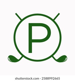 Golf Logo On Letter P Concept With Hockey Stick Symbol For Hockey and Golf Club Identity