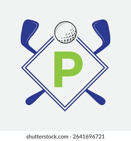 Golf Logo On Letter P Vector Template. Golf Club Symbol, Golf Training Sign