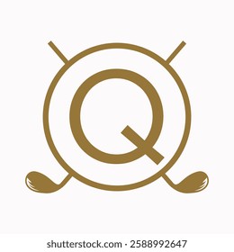 Golf Logo On Letter Q Concept With Hockey Stick Symbol For Hockey and Golf Club Identity