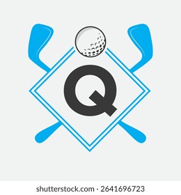 Golf Logo On Letter Q Vector Template. Golf Club Symbol, Golf Training Sign