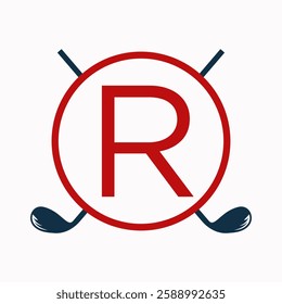 Golf Logo On Letter R Concept With Hockey Stick Symbol For Hockey and Golf Club Identity