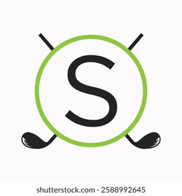 Golf Logo On Letter S Concept With Hockey Stick Symbol For Hockey and Golf Club Identity