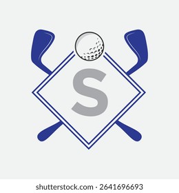 Golf Logo On Letter S Vector Template. Golf Club Symbol, Golf Training Sign