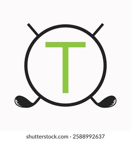 Golf Logo On Letter T Concept With Hockey Stick Symbol For Hockey and Golf Club Identity