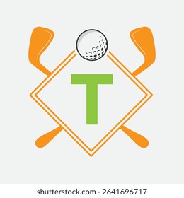 Golf Logo On Letter T Vector Template. Golf Club Symbol, Golf Training Sign