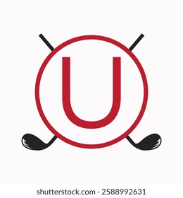 Golf Logo On Letter U Concept With Hockey Stick Symbol For Hockey and Golf Club Identity