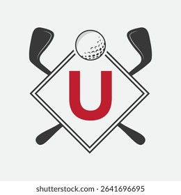 Golf Logo On Letter U Vector Template. Golf Club Symbol, Golf Training Sign