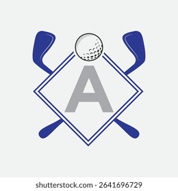 Golf Logo On Letter A Vector Template. Golf Club Symbol, Golf Training Sign