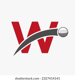 Golf Logo On Letter W Concept With Moving Golf Ball Icon. Hockey Sport Logotype Symbol